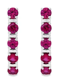 Lab Created  Ruby Hoop Earrings in Sterling SIiver