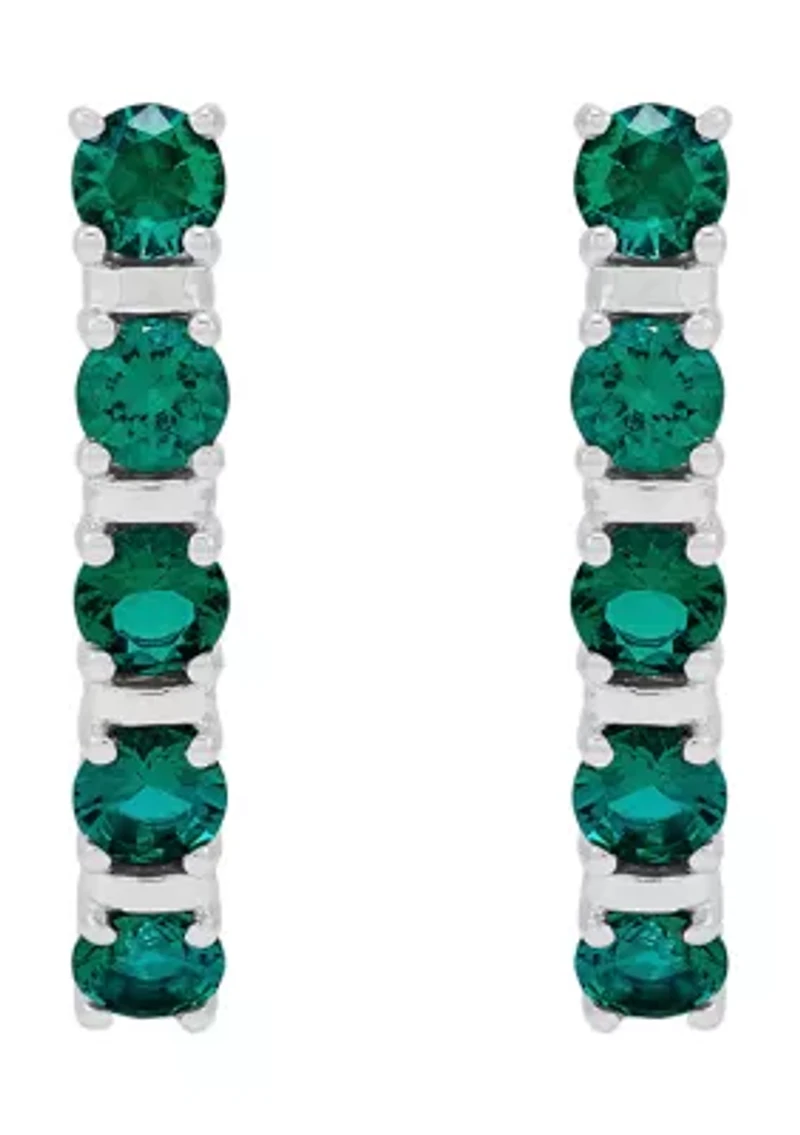 Lab Created Emerald Hoop Earrings in Sterling Silver