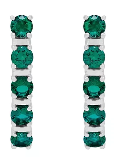 Lab Created Emerald Hoop Earrings in Sterling Silver