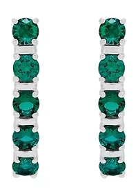 Lab Created Emerald Hoop Earrings in Sterling Silver