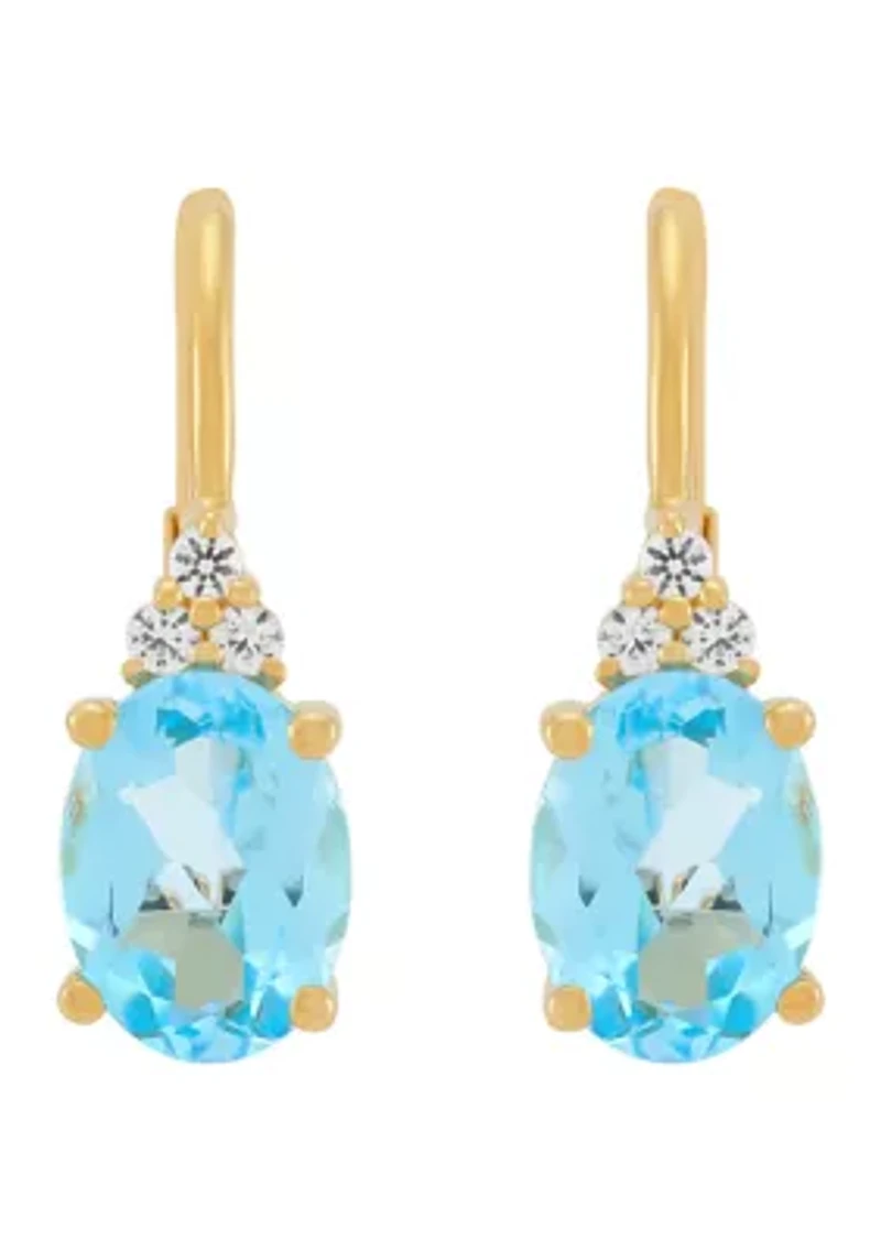 Swiss Blue Topaz and Lab Grown White Sapphire Earring in 10K Yellow Gold