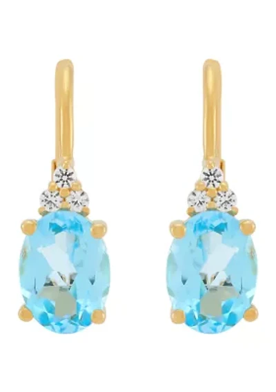 Swiss Blue Topaz and Lab Grown White Sapphire Earring in 10K Yellow Gold