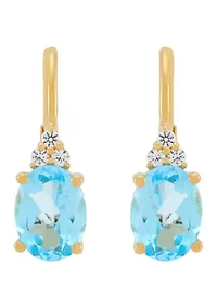 Swiss Blue Topaz and Lab Grown White Sapphire Earring in 10K Yellow Gold
