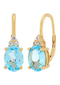 Swiss Blue Topaz and Lab Grown White Sapphire Earring in 10K Yellow Gold