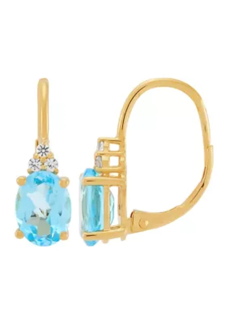 Swiss Blue Topaz and Lab Grown White Sapphire Earring in 10K Yellow Gold