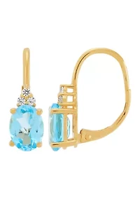Swiss Blue Topaz and Lab Grown White Sapphire Earring in 10K Yellow Gold