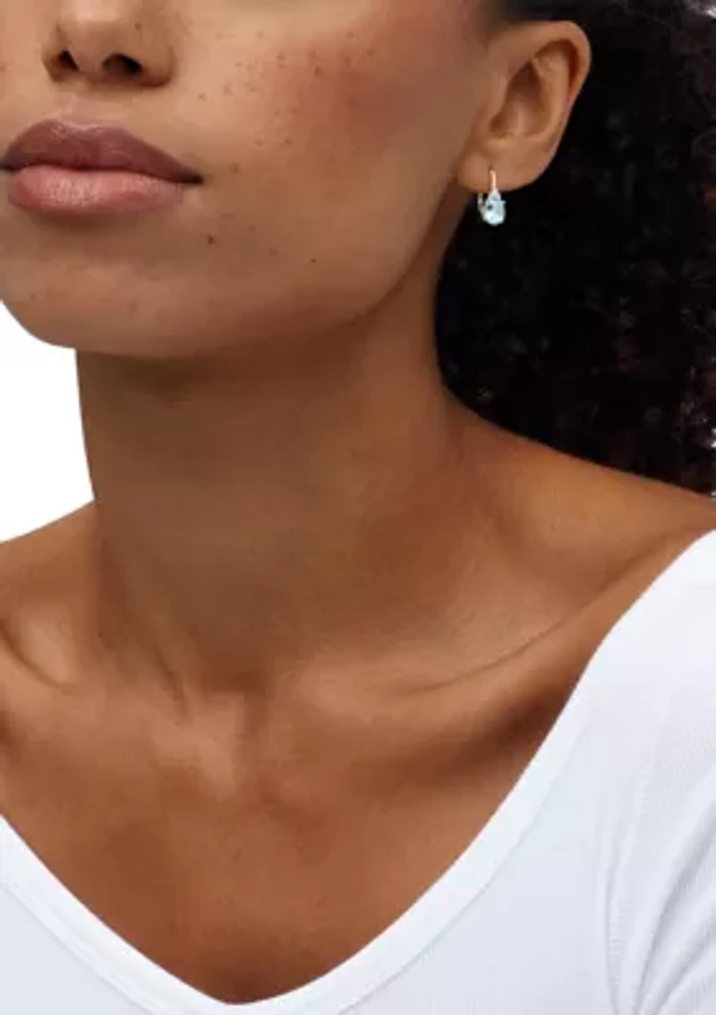 Swiss Blue Topaz and Lab Grown White Sapphire Earring in 10K Yellow Gold