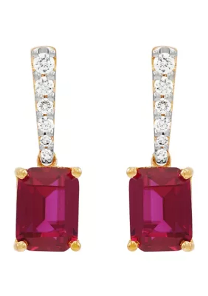 Lab Created Ruby and 1/2 ct. t.w. Lab Created Diamond Earrings in 10K Yellow Gold