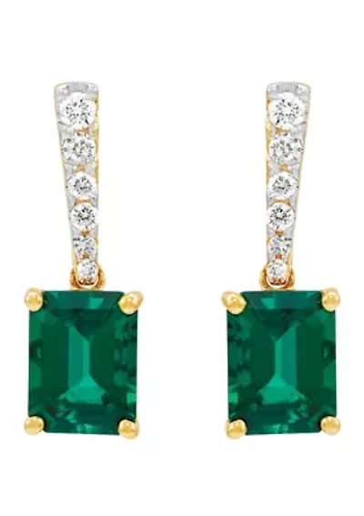 Lab Created Emerald and 1/2 ct. t.w. Lab Created Diamond Earrings in 10K Yellow Gold