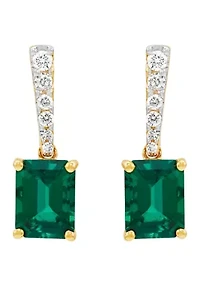 Lab Created Emerald and 1/2 ct. t.w. Lab Created Diamond Earrings in 10K Yellow Gold