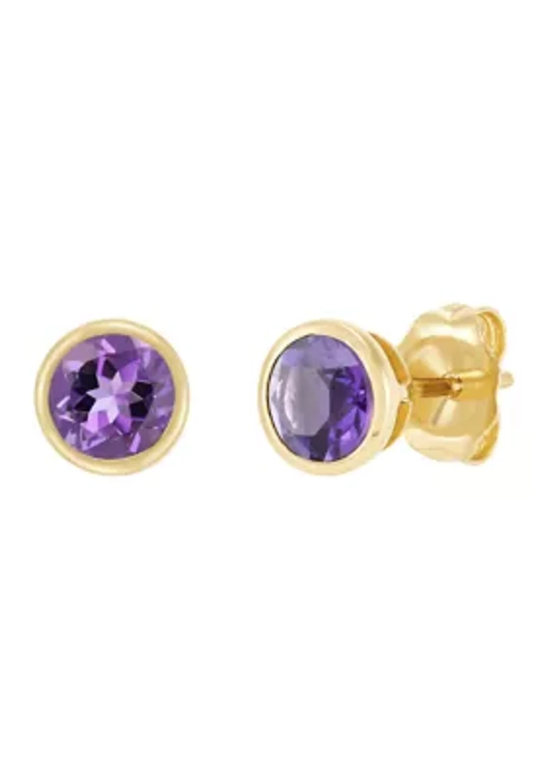 Amethyst Stud Earrings in 14K Yellow Gold