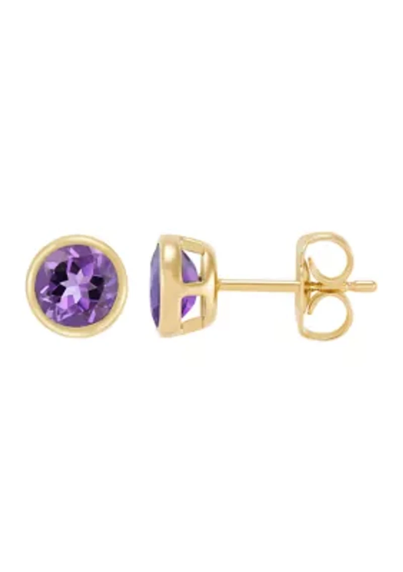 Amethyst Stud Earrings in 14K Yellow Gold