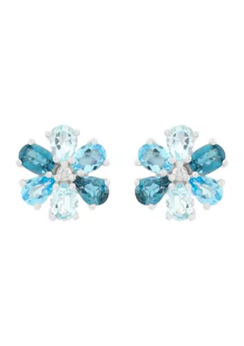 1/10 ct. t.w. Diamond and Multi Blue Topaz Stud Earrings in 10K White Gold