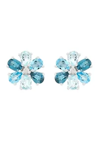 1/10 ct. t.w. Diamond and Multi Blue Topaz Stud Earrings in 10K White Gold