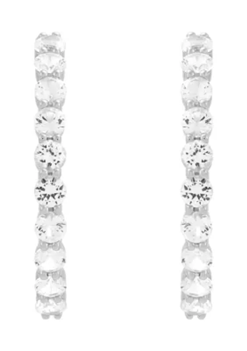 Lab Grown White Sapphire Hoop Earrings in Sterling Silver