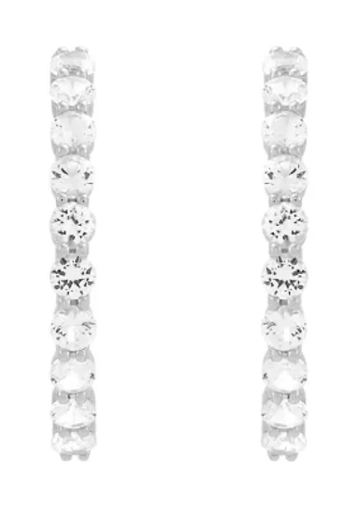 Lab Grown White Sapphire Hoop Earrings in Sterling Silver