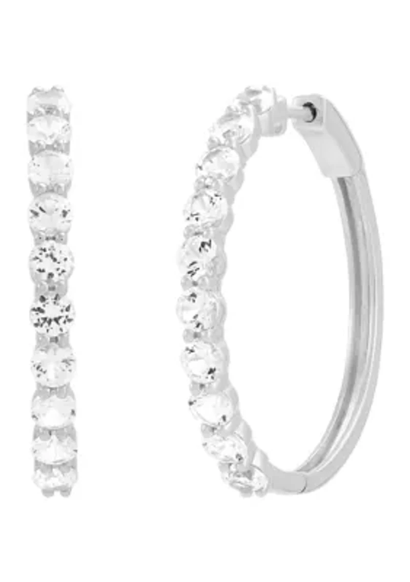 Lab Grown White Sapphire Hoop Earrings in Sterling Silver