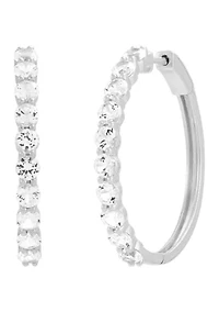 Lab Grown White Sapphire Hoop Earrings in Sterling Silver