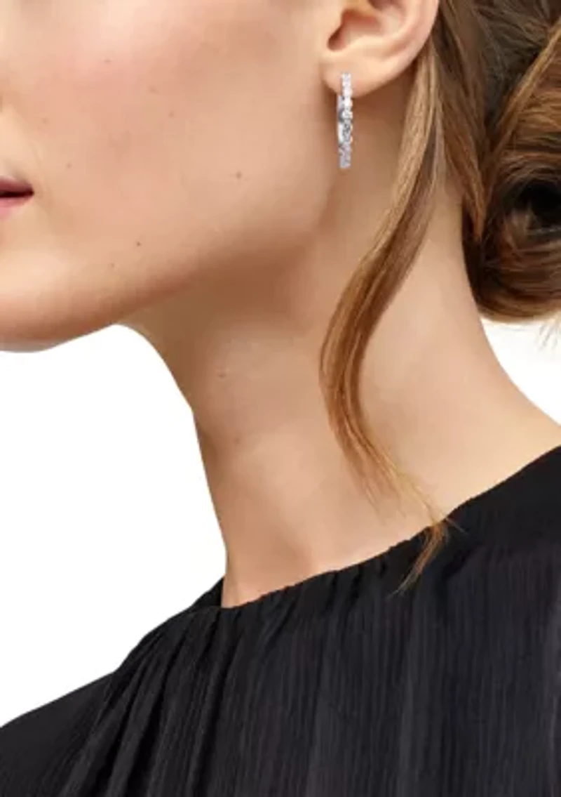 Lab Grown White Sapphire Hoop Earrings in Sterling Silver