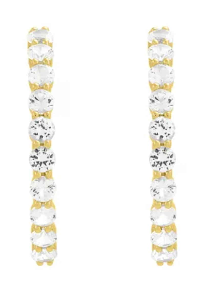 Lab Grown White Sapphire Hoop Earrings in Gold Over Silver