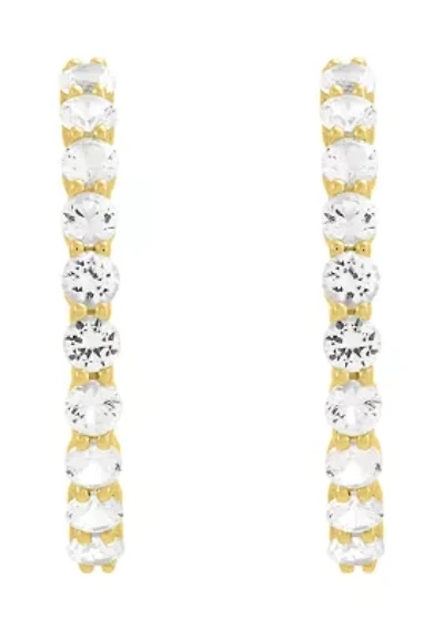 Lab Grown White Sapphire Hoop Earrings in Gold Over Silver