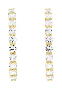 Lab Grown White Sapphire Hoop Earrings in Gold Over Silver