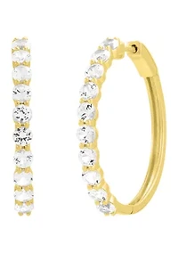 Lab Grown White Sapphire Hoop Earrings in Gold Over Silver