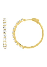 Lab Grown White Sapphire Hoop Earrings in Gold Over Silver