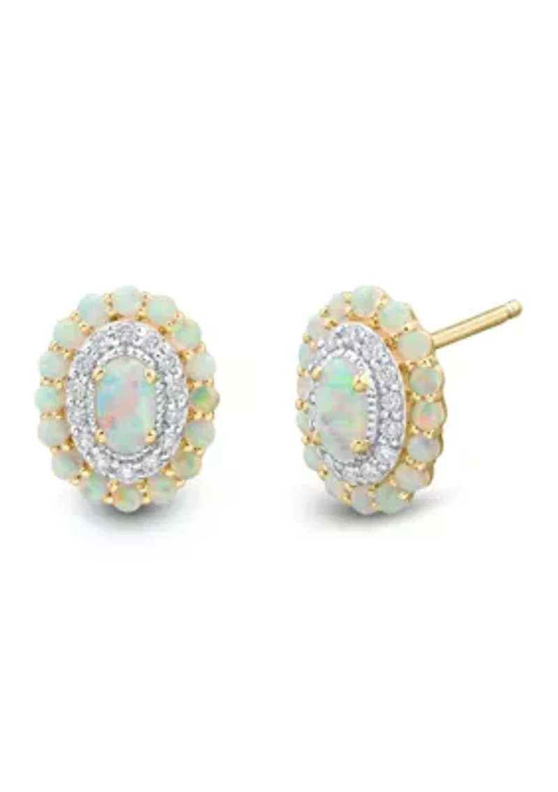 1/6 ct. t.w. Lab Grown Opal and Diamond Stud Earrings in Gold Over Sterling Silver