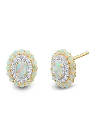 1/6 ct. t.w. Lab Grown Opal and Diamond Stud Earrings in Gold Over Sterling Silver