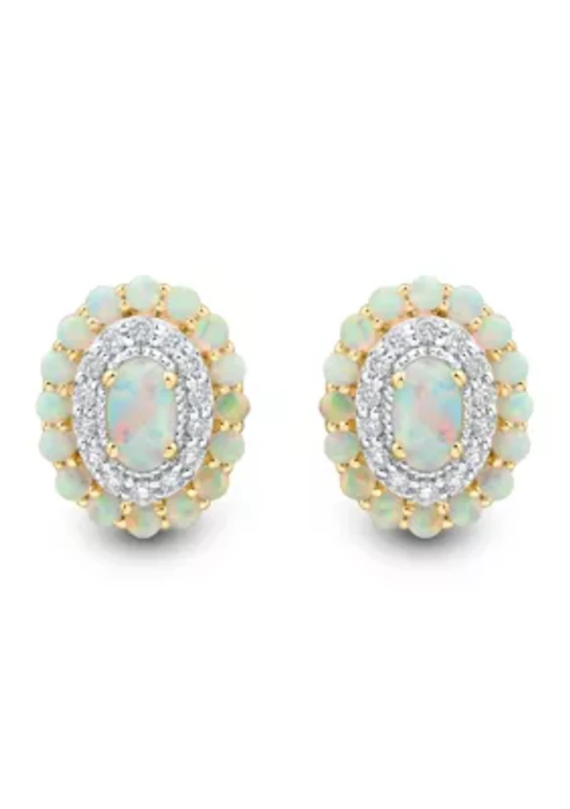 1/6 ct. t.w. Lab Grown Opal and Diamond Stud Earrings in Gold Over Sterling Silver