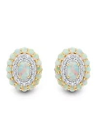 1/6 ct. t.w. Lab Grown Opal and Diamond Stud Earrings in Gold Over Sterling Silver