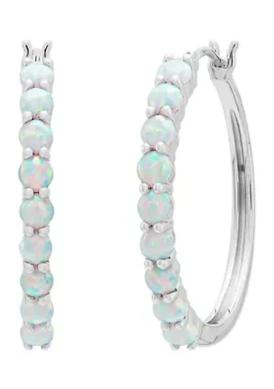 Lab Grown Opal Hoop Earrings  in Sterling Silver