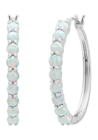 Lab Grown Opal Hoop Earrings  in Sterling Silver
