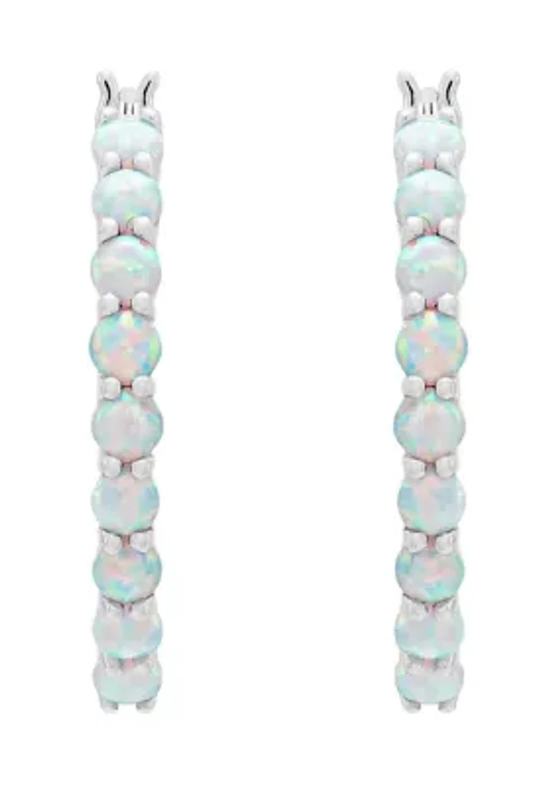 Lab Grown Opal Hoop Earrings  in Sterling Silver