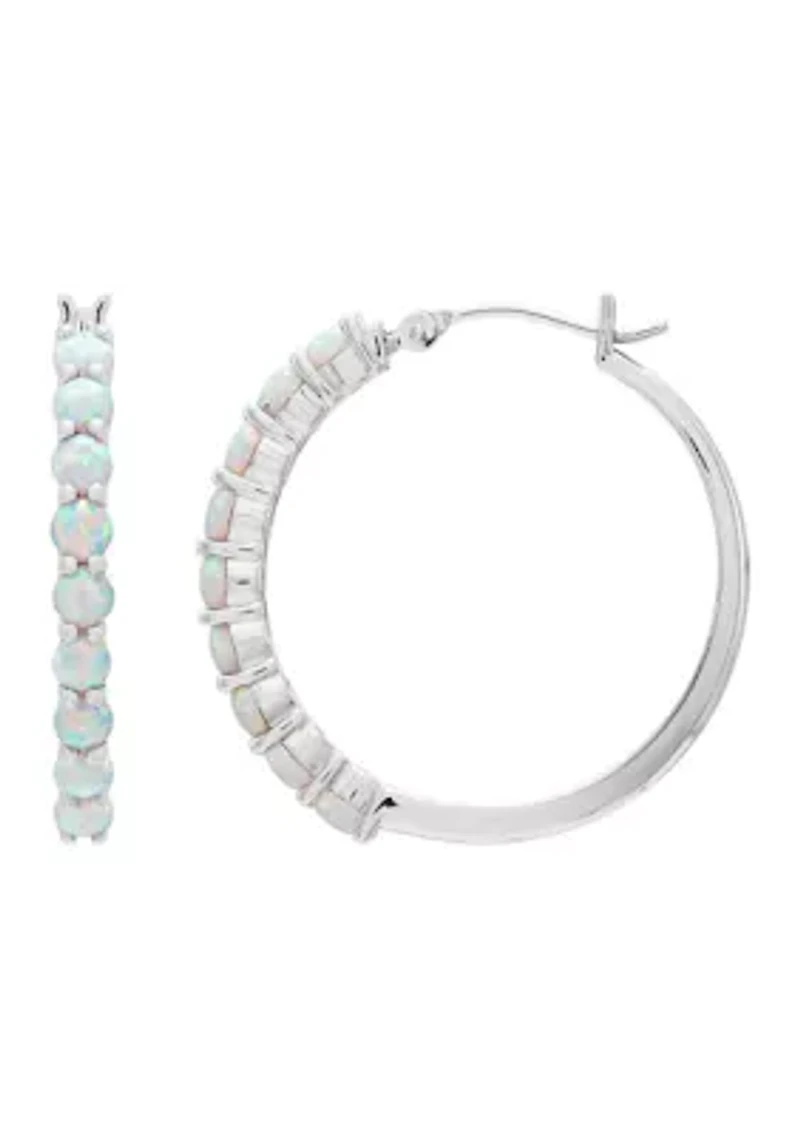 Lab Grown Opal Hoop Earrings  in Sterling Silver