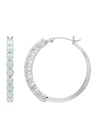 Lab Grown Opal Hoop Earrings  in Sterling Silver
