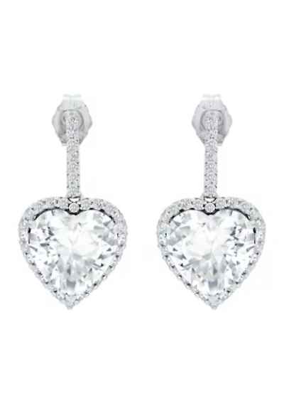 Lab Grown Sapphire Heart Dangle Earrings in Sterling Silver