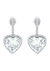 Lab Grown Sapphire Heart Dangle Earrings in Sterling Silver