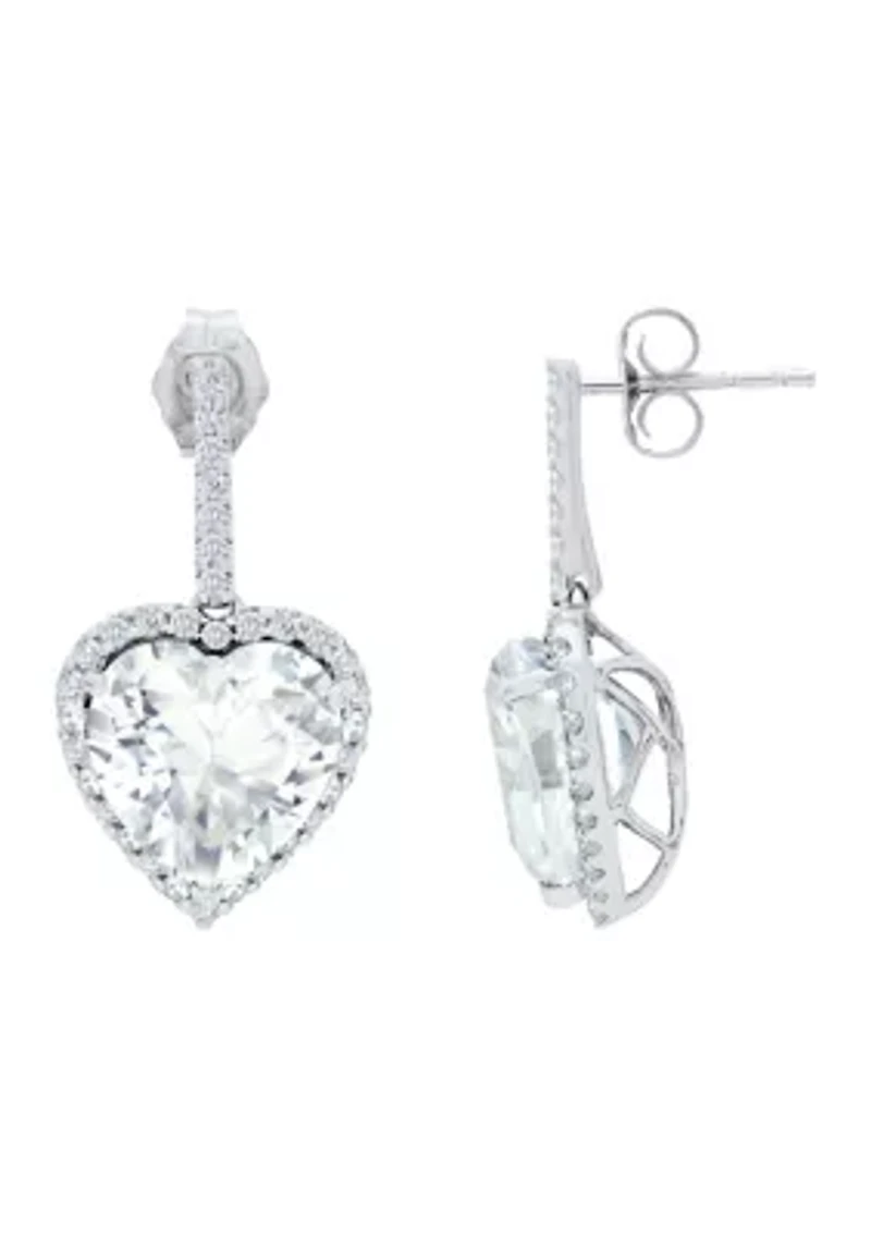 Lab Grown Sapphire Heart Dangle Earrings in Sterling Silver