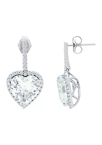 Lab Grown Sapphire Heart Dangle Earrings in Sterling Silver