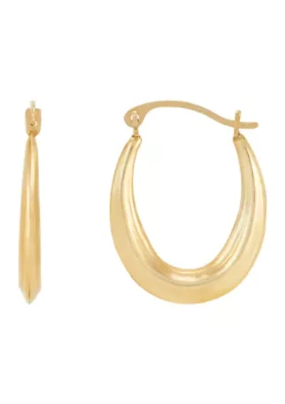 Oval Ribbed Hoop Earrings in 10K Yellow Gold
