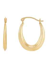 Oval Ribbed Hoop Earrings in 10K Yellow Gold