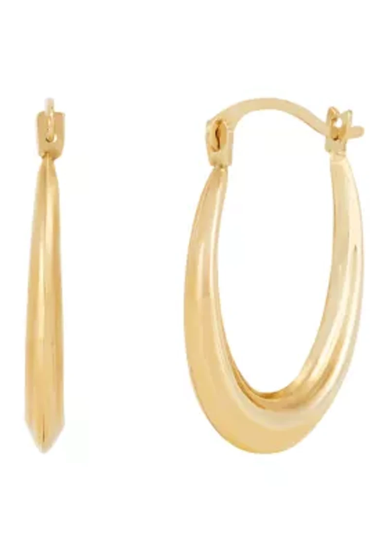 Oval Ribbed Hoop Earrings in 10K Yellow Gold