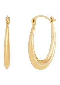 Oval Ribbed Hoop Earrings in 10K Yellow Gold