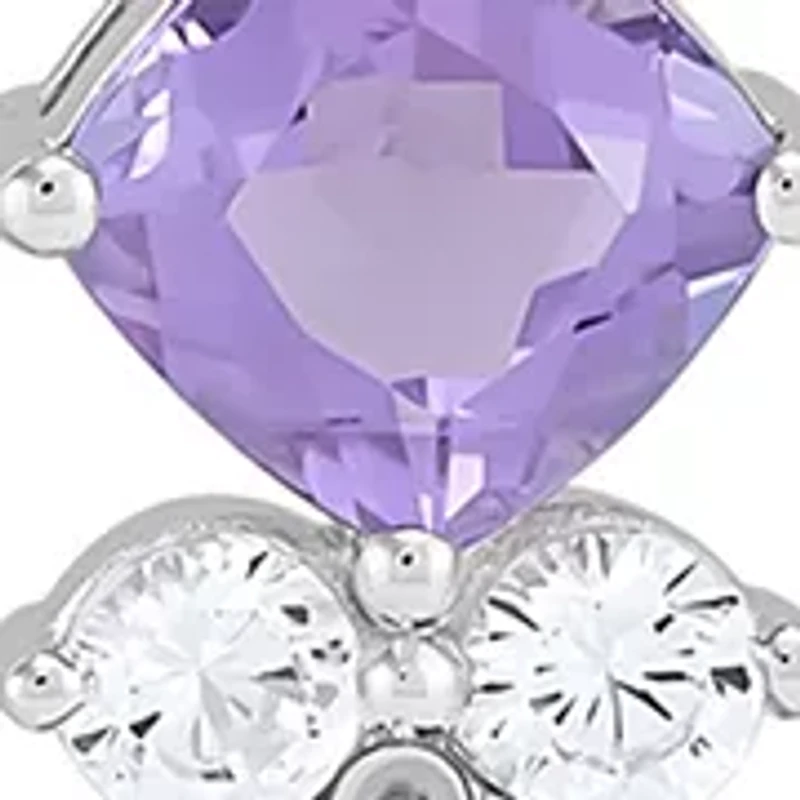 Lab Created Amethyst and Created White Sapphire Pendant with 18" Cable Chain and Earrings and Bracelet and Ring Set in Sterling Silver