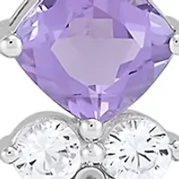 Lab Created Amethyst and Created White Sapphire Pendant with 18" Cable Chain and Earrings and Bracelet and Ring Set in Sterling Silver
