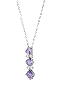 Lab Created Amethyst and Created White Sapphire Pendant with 18" Cable Chain and Earrings and Bracelet and Ring Set in Sterling Silver