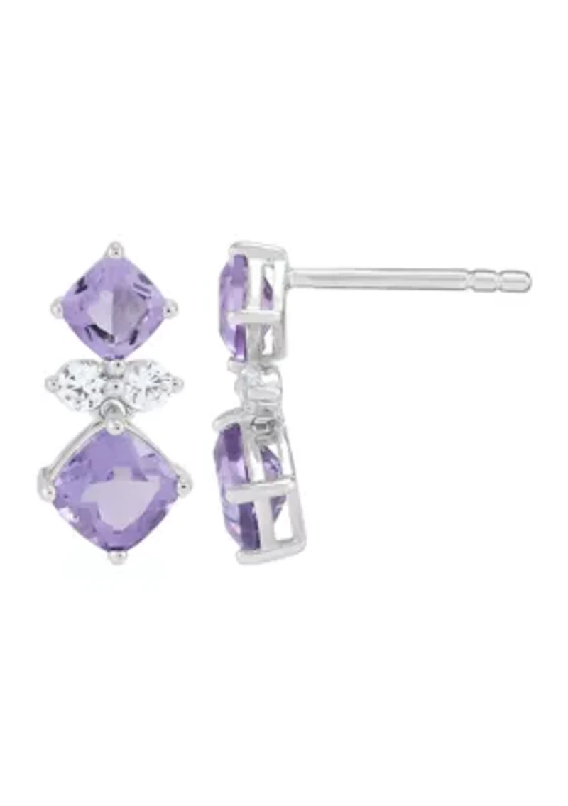Lab Created Amethyst and Created White Sapphire Pendant with 18" Cable Chain and Earrings and Bracelet and Ring Set in Sterling Silver