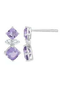 Lab Created Amethyst and Created White Sapphire Pendant with 18" Cable Chain and Earrings and Bracelet and Ring Set in Sterling Silver